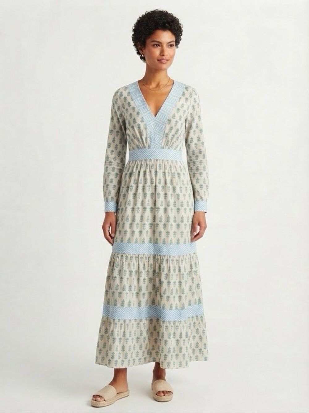New RACHEL ZOE Linen Blend Dolman V-neck Smocked Maxi Dress M